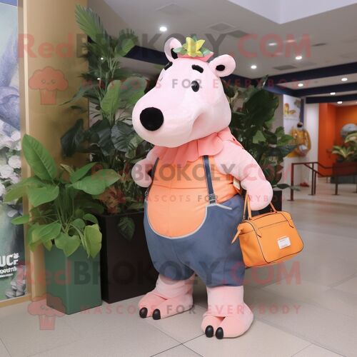 Personnage De Costume De Mascotte Redbrokoly Peach Tapir Habillé D'un Jean Mom Et De Sacs À Main