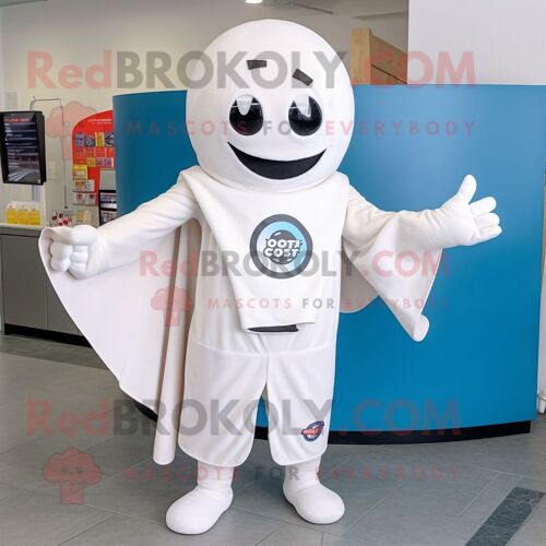 Personnage De Costume De Mascotte Redbrokoly De Super-Héros Blanc Habillé D'un Cardigan Et De Bandeaux