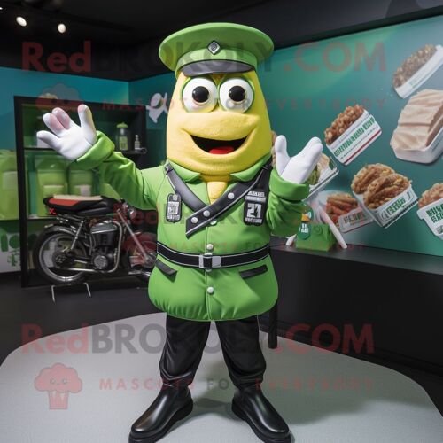 Personnage De Costume De Mascotte Redbrokoly De Frites Vertes Habillé D'une Veste De Moto Et De Bonnets