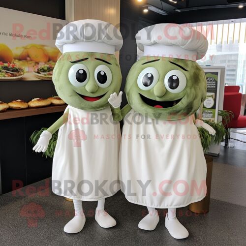 Personnage De Costume De Mascotte Redbrokoly Olive Burgers Habillé D'une Robe De Mariée Et De Broches