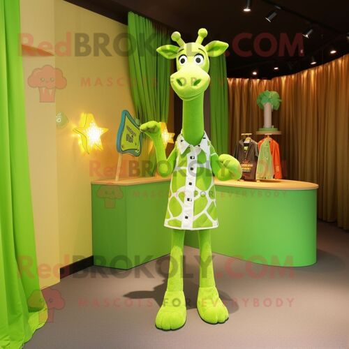 Personnage De Costume De Mascotte Redbrokoly De Girafe Vert Citron Vêtu D'un Smoking Et De Bracelets De Cheville