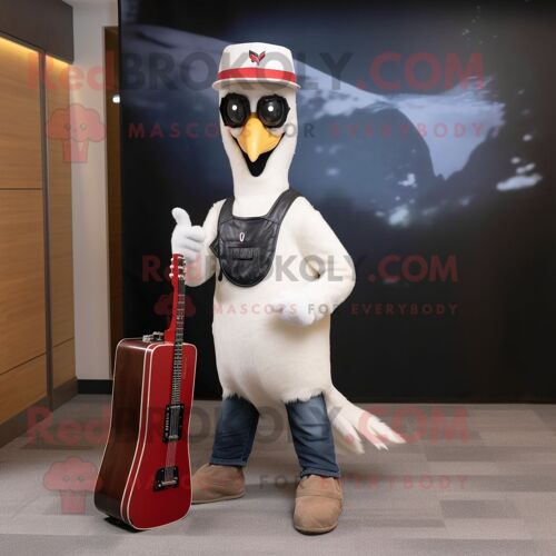 Personnage De Costume De Mascotte Redbrokoly De Pic Blanc Habillé D'un Jean Bootcut Et De Porte-Documents