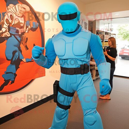 Personnage De Costume De Mascotte Redbrokoly Cyan Gi Joe Habillé D'une Barboteuse Et De Porte-Monnaie