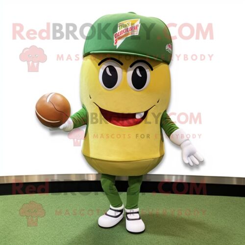 Personnage De Costume De Mascotte Redbrokoly Olive Hamburger Habillé D'un Tee-Shirt De Baseball Et De Bonnets
