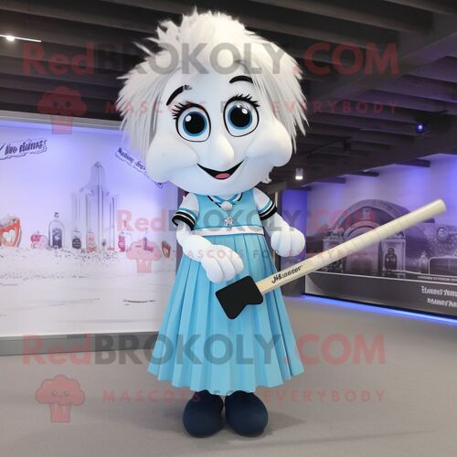 Personnage De Costume De Mascotte Redbrokoly De Bâton De Hockey Sur Glace Blanc Habillé D'une Jupe Et D'épingles À Cheveux