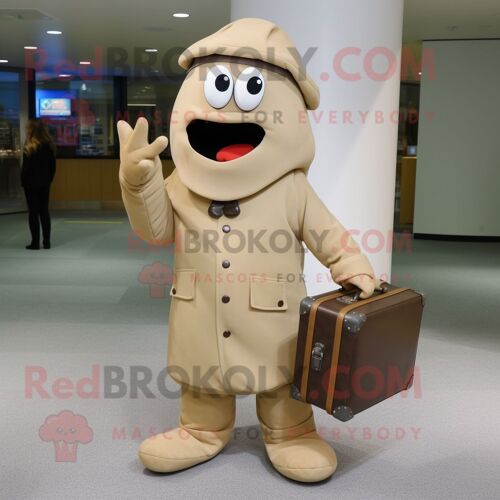 Mascotte Redbrokoly De Personnage De Tan Pepper Habillé D'une Parka Et De Mallettes