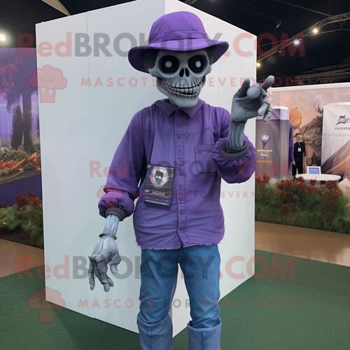 Personnage De Costume De Mascotte Redbrokoly De Mort-Vivant Lavande Habillé D'un T-Shirt Polo Et De Gants