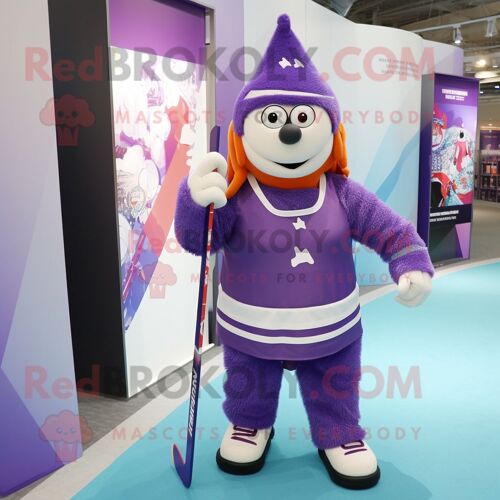 Personnage De Costume De Mascotte Redbrokoly De Bâton De Hockey Sur Glace Violet Habillé D'une Robe Longue Et De Bracelets