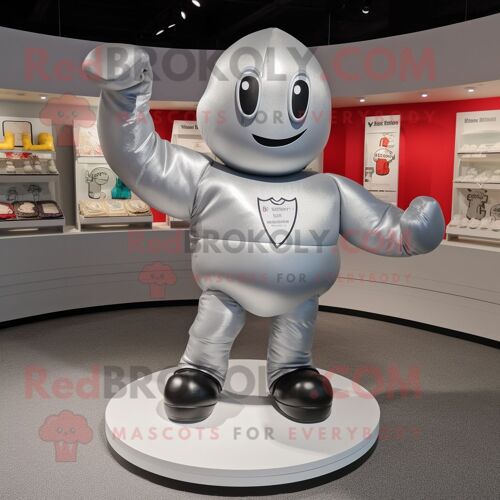 Personnage De Costume De Mascotte Redbrokoly De Gant De Boxe En Argent Habillé D'un T-Shirt Graphique Et De Lacets De Chaussures