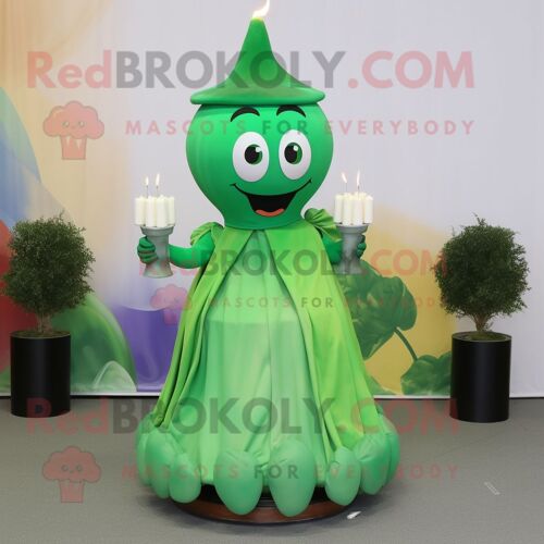 Mascotte Redbrokoly De Bougie Parfumée Verte Habillée D'une Jupe Et D'anneaux