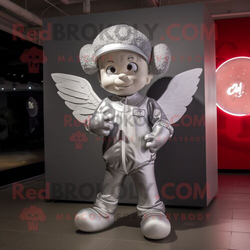 Personnage De Costume De Mascotte Redbrokoly Cupidon Argenté Habillé D'un T-Shirt À Manches Longues Et De Bérets