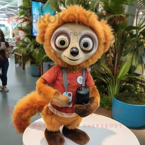 Personnage De Costume De Mascotte Redbrokoly Peach Lemur Vêtu D'un Short Et D'anneaux