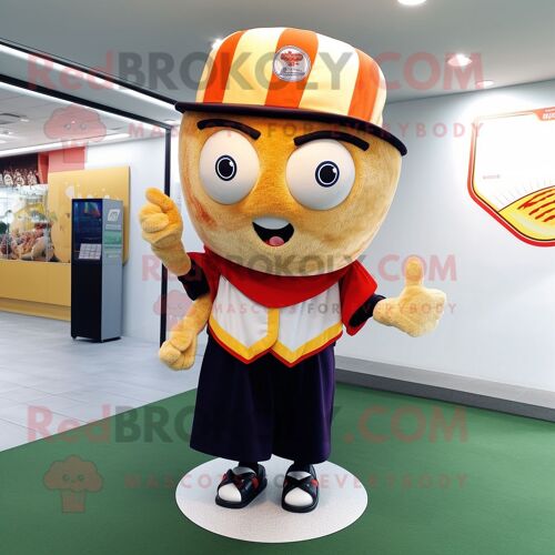 Personnage De Costume De Mascotte Redbrokoly Hamburger Habillé D'un Tee-Shirt De Baseball Et De Châles