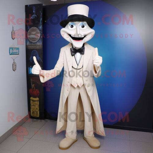 Personnage De Costume De Mascotte Redbrokoly De Magicien Crème Vêtu D'un Jean Skinny Et D'épingles À Cravate