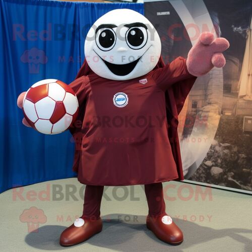 Personnage De Costume De Mascotte Redbrokoly De Ballon De Handball Marron Habillé D'une Chemise En Popeline Et D'enveloppes