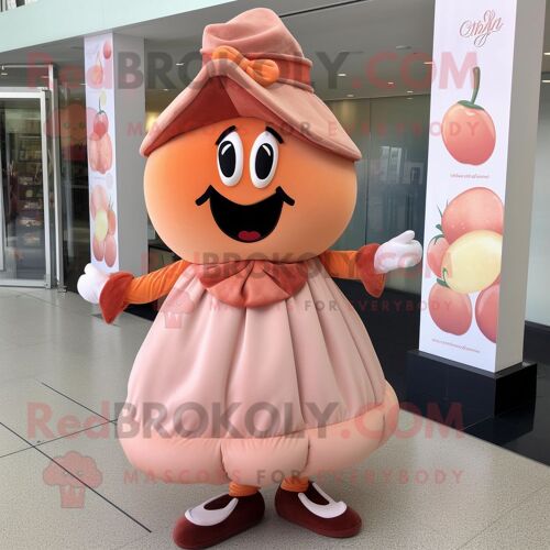 Personnage De Costume De Mascotte Redbrokoly Peach Chocolates Habillé D'une Jupe A-Line Et De Pinces À Chaussures