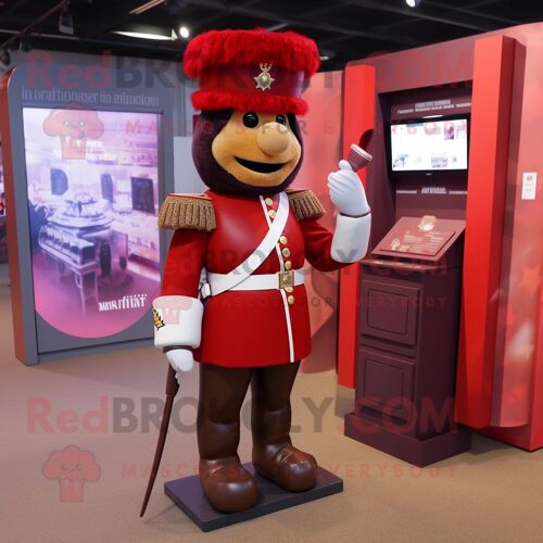 Personnage De Costume De Mascotte Redbrokoly De La Garde Royale Britannique Marron Vêtu D'un Pantalon Cargo Et De Portefeuilles