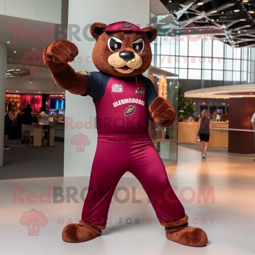 Personnage De Costume De Mascotte Redbrokoly De Panthère Marron Vêtu D'un T-Shirt Graphique Et De Bretelles