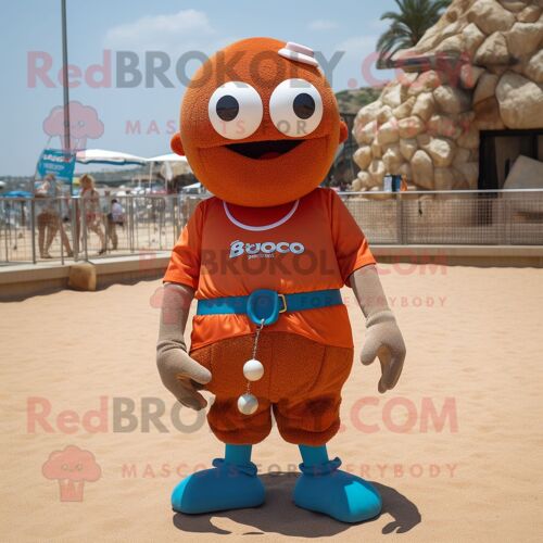Déguisement Mascotte Redbrokoly Boule De Pétanque Rouille Habillé D'un Rashguard Et De Colliers
