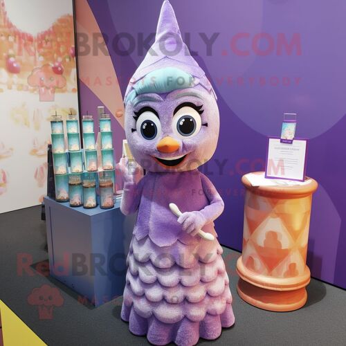 Personnage De Costume De Mascotte Redbrokoly De Bougie Parfumée À La Lavande Habillé D'une Jupe Portefeuille Et De Boucles D'oreilles