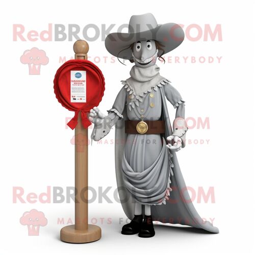Personnage De Costume De Mascotte Redbrokoly De Cow-Boy Gris Habillé D'une Robe De Bal Et D'épingles À Cravate