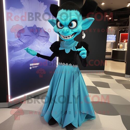 Personnage De Costume De Mascotte Redbrokoly De Vampire Cyan Habillé D'une Robe Taille Empire Et De Sacs À Dos