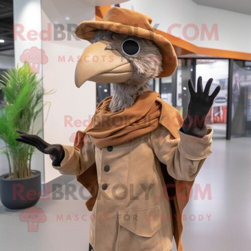 Personnage De Costume De Mascotte Redbrokoly Tan Archaeopteryx Habillé D'un Manteau Et De Gants