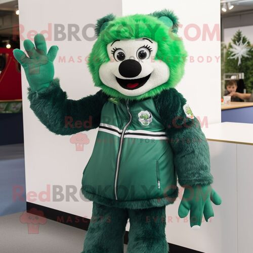 Personnage De Costume De Mascotte Redbrokoly Forest Green Ice Habillé D'un Polo Et De Gants