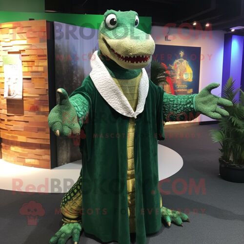 Personnage De Costume De Mascotte Redbrokoly De Crocodile Vert Forêt Habillé D'une Robe Fourreau Et De Châles