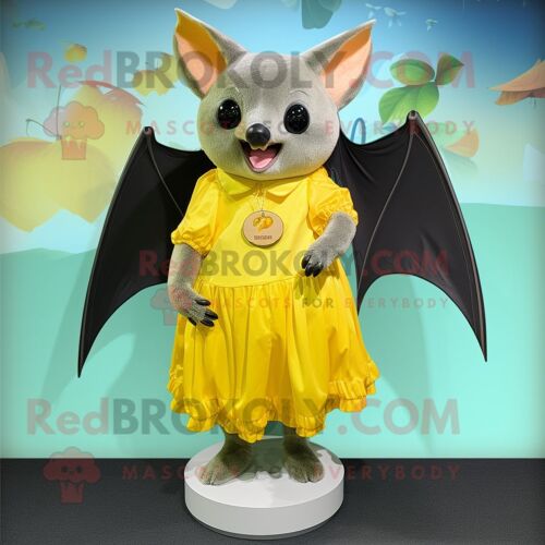 Personnage De Costume De Mascotte Redbrokoly De Chauve-Souris Aux Fruits Jaunes Habillé D'une Jupe Plissée Et De Montres