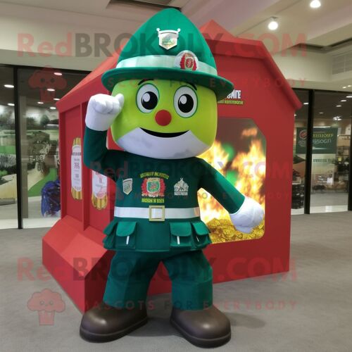 Personnage De Costume De Mascotte Redbrokoly De Pompier Vert Forêt Habillé D'un Jean Évasé Et De Pochettes