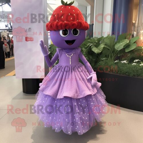 Personnage De Costume De Mascotte Redbrokoly Lavande Fraise Habillé D'une Jupe Plissée Et De Bracelets