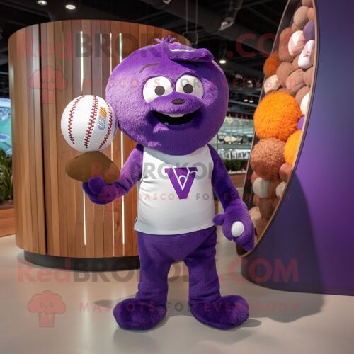 Personnage De Costume De Mascotte Redbrokoly De Balle De Volley-Ball Violet Habillé D'un T-Shirt À Col En V Et De Porte-Monnaie