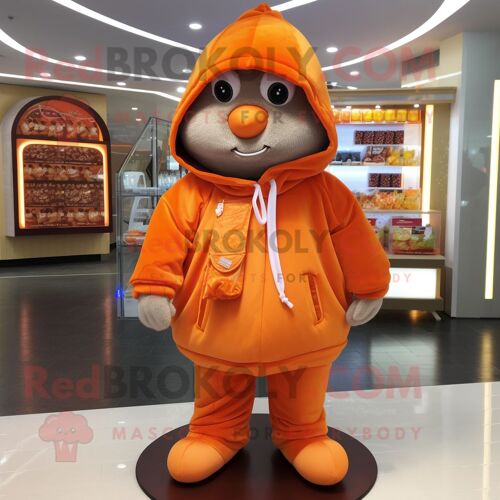 Personnage De Costume De Mascotte Redbrokoly De Chocolats Orange Habillé D'un Sweat À Capuche Et De Bonnets