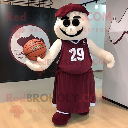 Personnage De Costume De Mascotte Redbrokoly De Ballon De Basket-Ball Marron Vêtu D'une Jupe Longue Et De Mitaines