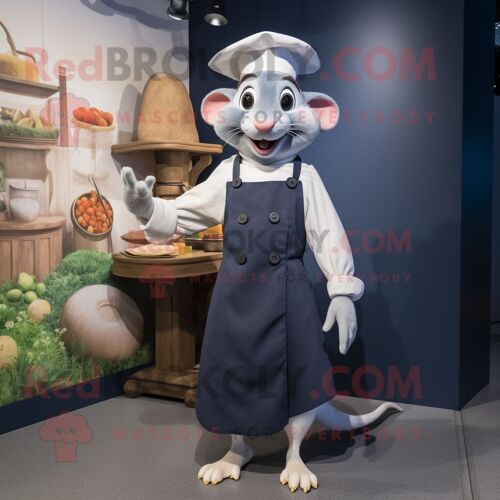 Costume De Mascotte Redbrokoly Ratatouille Bleu Marine Habillé D'une Robe Droite Et De Montres