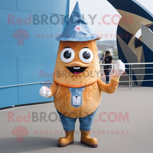 Personnage De Costume De Mascotte Redbrokoly De Cornet De Crème Glacée Rouille Habillé D'un Jean Bootcut Et De Broches