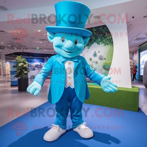 Personnage De Costume De Mascotte Redbrokoly De Chapeau De Lutin Bleu Ciel Habillé D'un Body Et De Cravates
