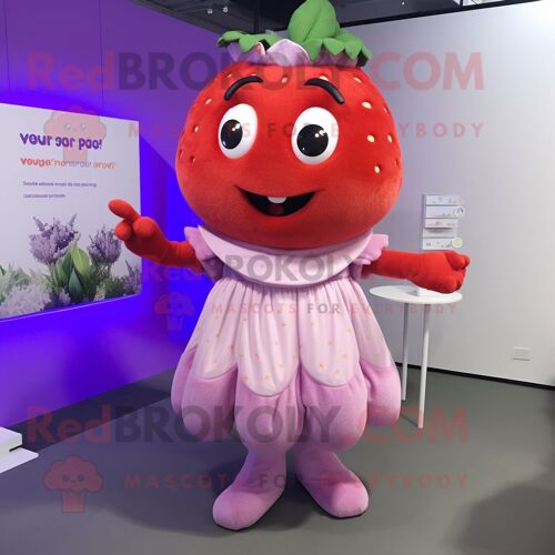Personnage De Costume De Mascotte Redbrokoly Lavande Fraise Habillé D'une Jupe Plissée Et De Bracelets