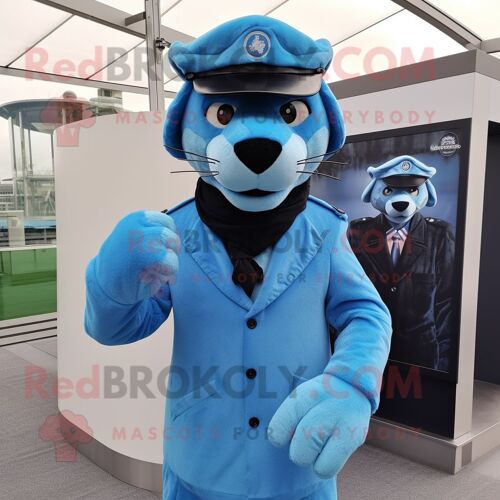 Personnage De Costume De Mascotte Redbrokoly Panthère Bleu Ciel Habillé D'un Costume Et De Bérets
