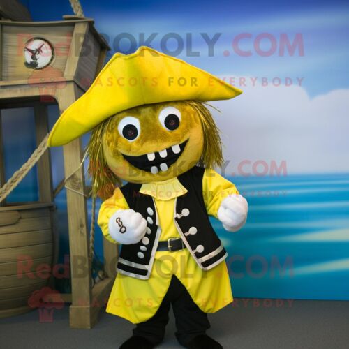 Personnage De Costume De Mascotte Redbrokoly De Pirate Jaune Citron Habillé D'un T-Shirt À Col En V Et De Cravates