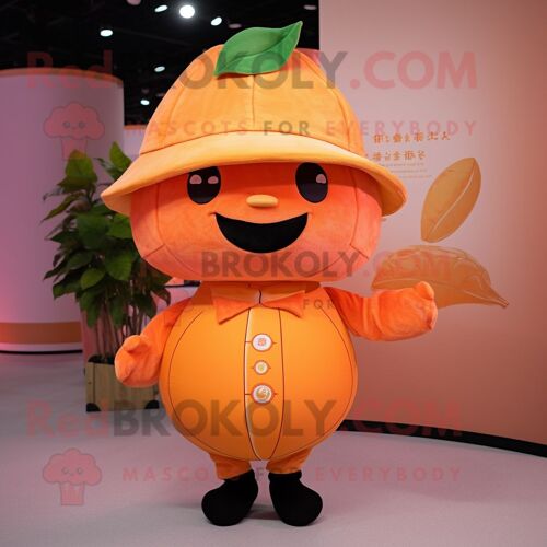 Personnage De Costume De Mascotte Redbrokoly Peach Mandarin Habillé D'un T-Shirt Graphique Et De Chapeaux