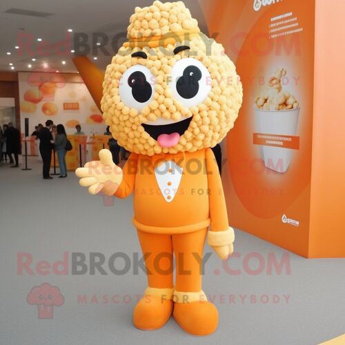 Personnage De Costume De Mascotte Redbrokoly De Pop Corn Orange Habillé D'un Pantalon Et De Boucles D'oreilles