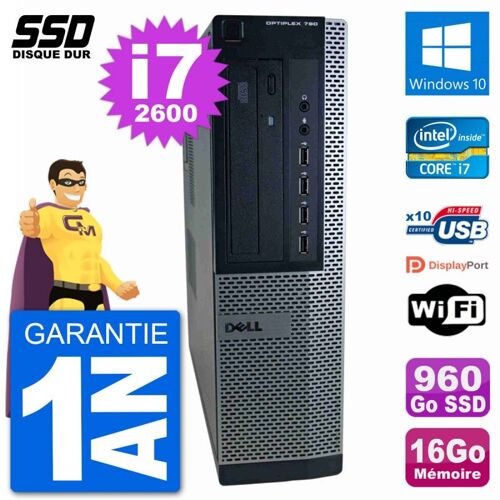 PC Dell OptiPlex 790 DT Intel i7-2600 RAM 16Go SSD 960Go Windows 10 Wifi