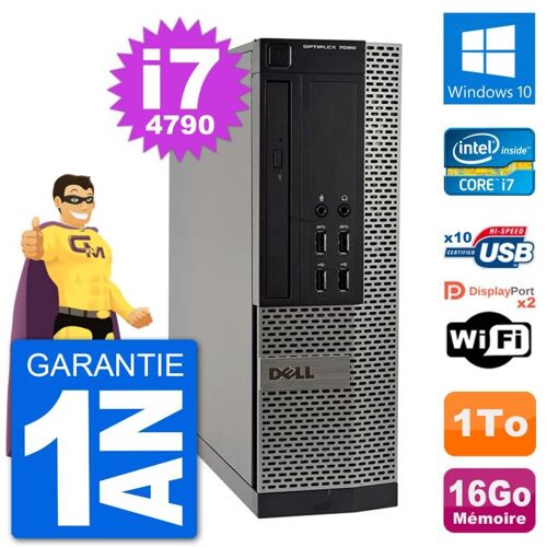 PC Dell OptiPlex 7020 SFF Intel i7-4790 RAM 16Go Disque Dur 1To Windows 10 Wifi