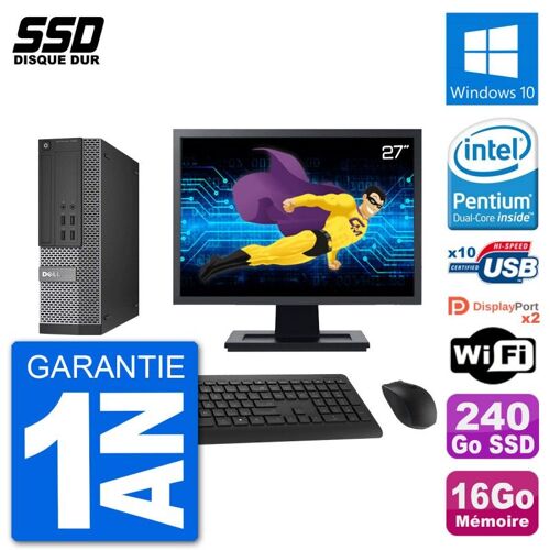 PC Dell 7020 SFF Ecran 27" Intel G3220 RAM 16Go SSD 240Go Windows 10 Wifi