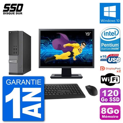 PC Dell 7020 SFF Ecran 19" Intel G3220 RAM 8Go SSD 120Go Windows 10 Wifi