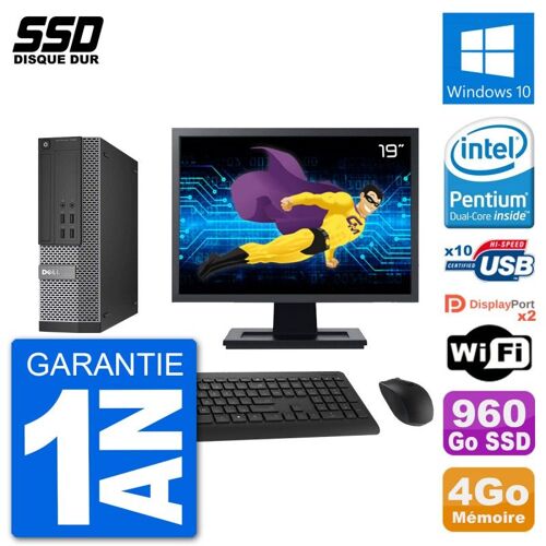 PC Dell 7020 SFF Ecran 19" Intel G3220 RAM 4Go SSD 960Go Windows 10 Wifi