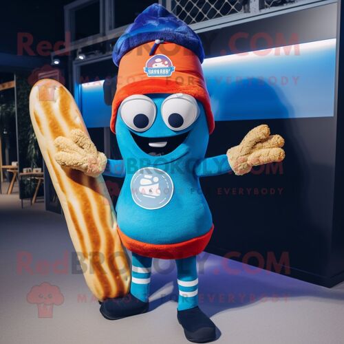 Personnage De Costume De Mascotte Redbrokoly Croissant Bleu Habillé D'un Short De Bain Et De Bonnets