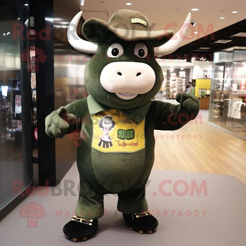 Personnage De Costume De Mascotte Redbrokoly Olive Bull Habillé D'une Mini Robe Et De Bonnets